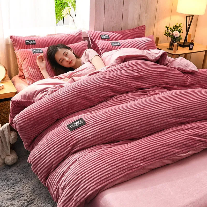 Winter Thick Solid Color Velvet Duvet Cover Warmth Bedding Set Double Soft Quilt Cover Twin Queen King Comforter Cover 220*240 