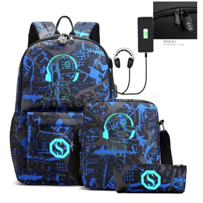 Fashion Backpacks Luminous Animation School Bags For Boy Girl Teenager USB Charge Men Back Pack 