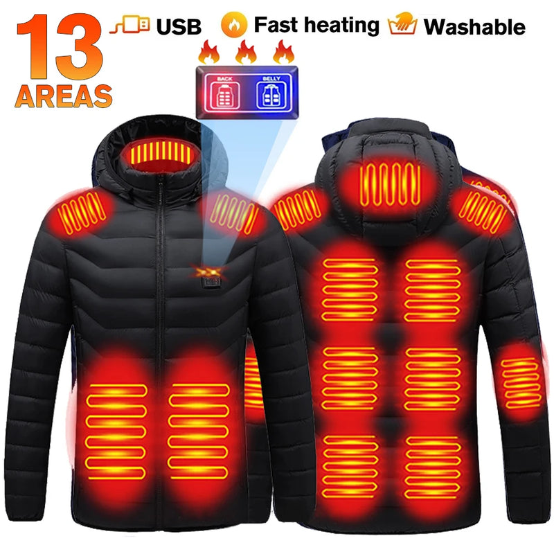 21 Areas Men Heating Jackets USB Hooded Heated Jacket Women Warm Vest Hiking Camping Winter Outdoor Heated Clothing Windproof 