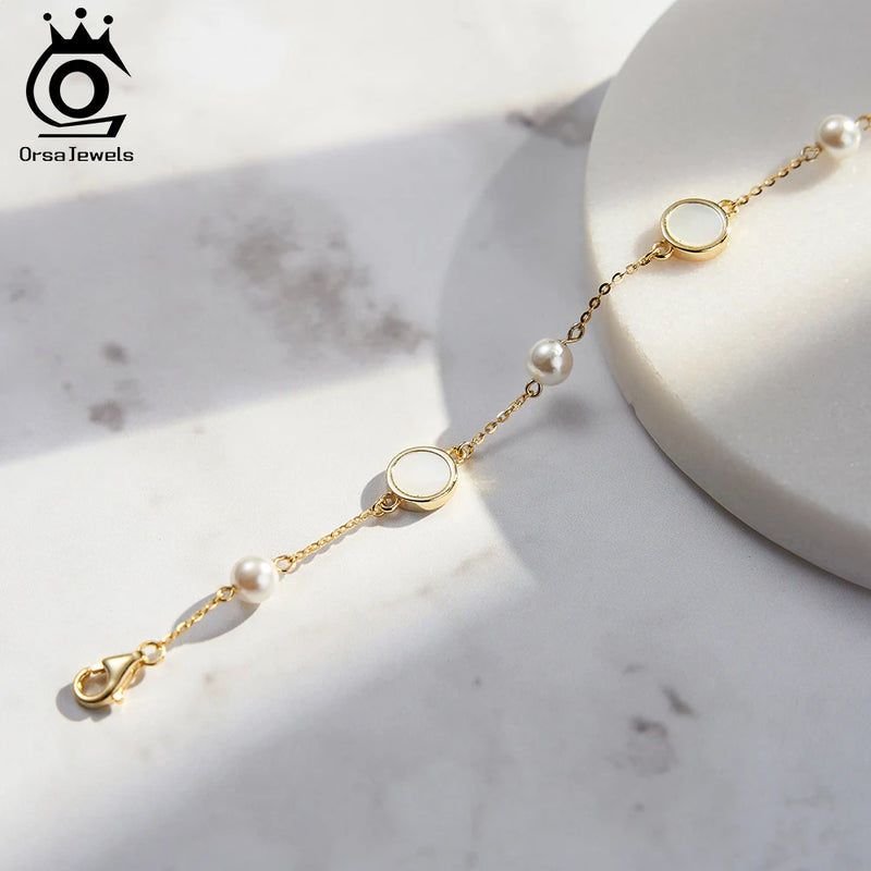 5mm Round Shell Bracelet 14K Gold Plated 925 Sterling Silver Four-leaf Flower Chain Bracelets