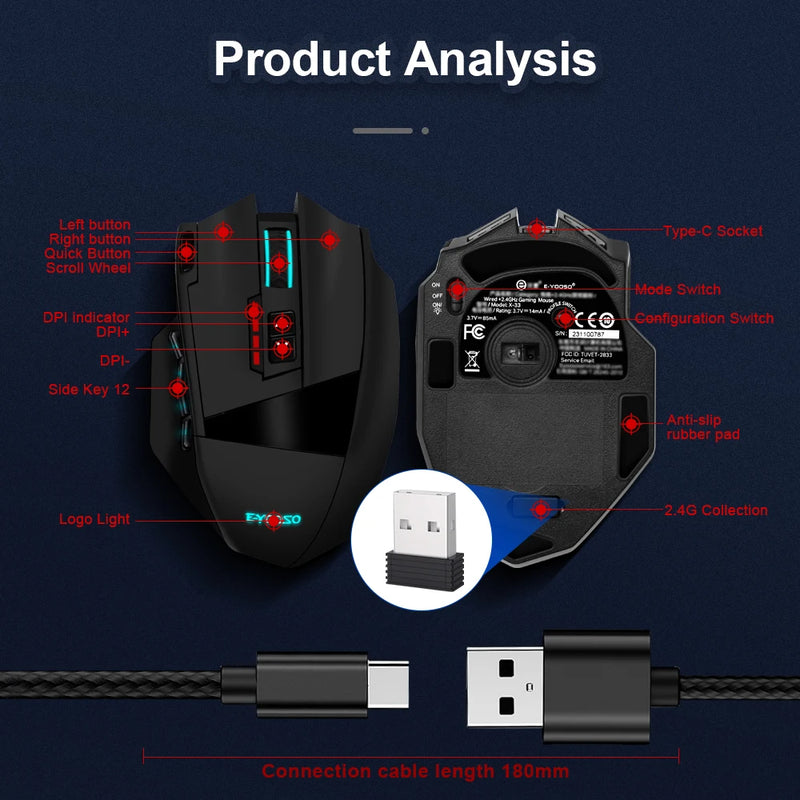 RGB USB 2.4G Wireless Gaming Mouse 16000 DPI 16 buttons Programmable game Optical mice for Computer PC Laptop 