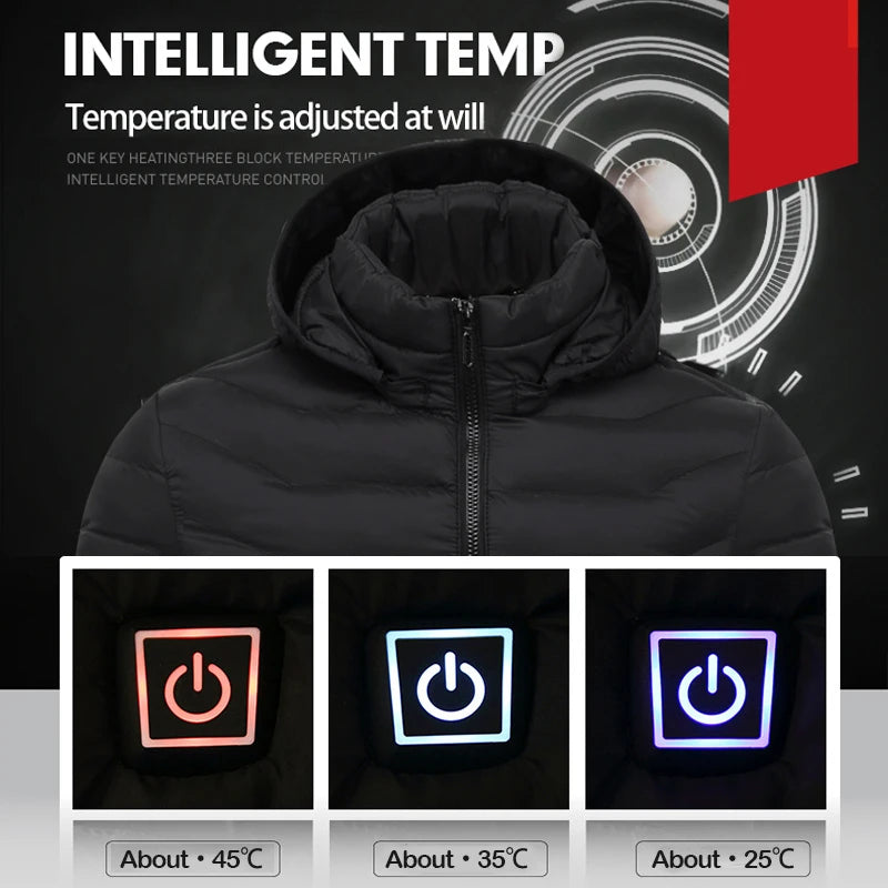 21 Areas Men Heating Jackets USB Hooded Heated Jacket Women Warm Vest Hiking Camping Winter Outdoor Heated Clothing Windproof 