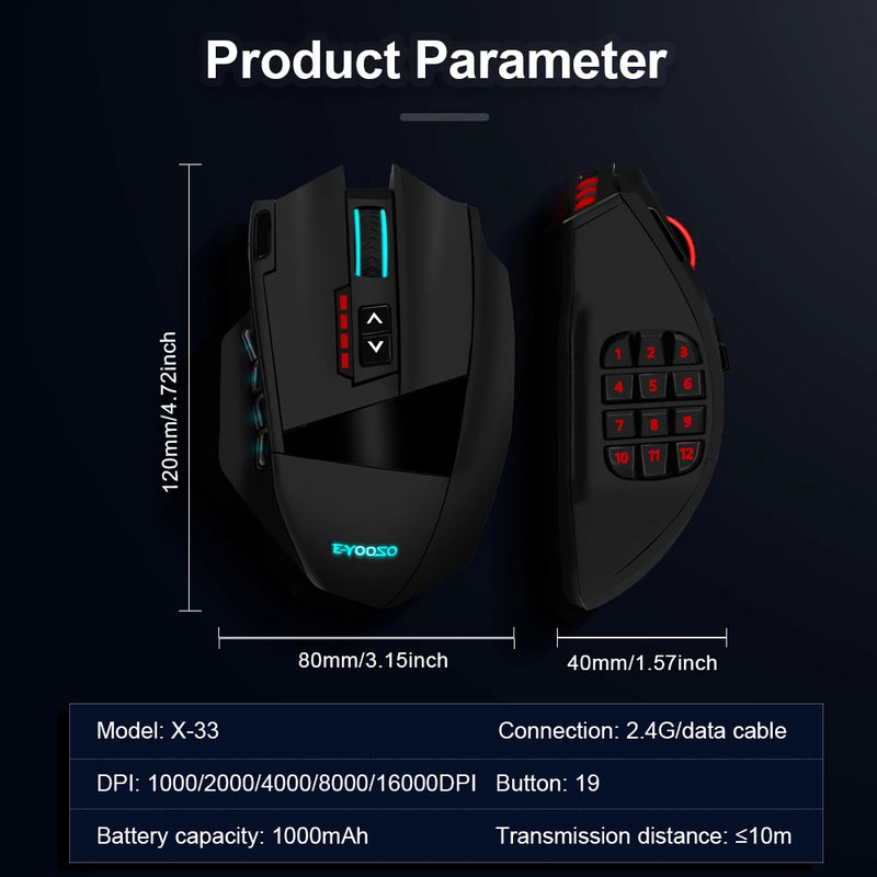 RGB USB 2.4G Wireless Gaming Mouse 16000 DPI 16 buttons Programmable game Optical mice for Computer PC Laptop 