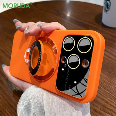 Fliping Bracket for Magnetic 2in1 Case for iPhone 15 ProMax 11 12 13 14 Pro Max Plus Large Window Lens Protection Glass PC Cover 