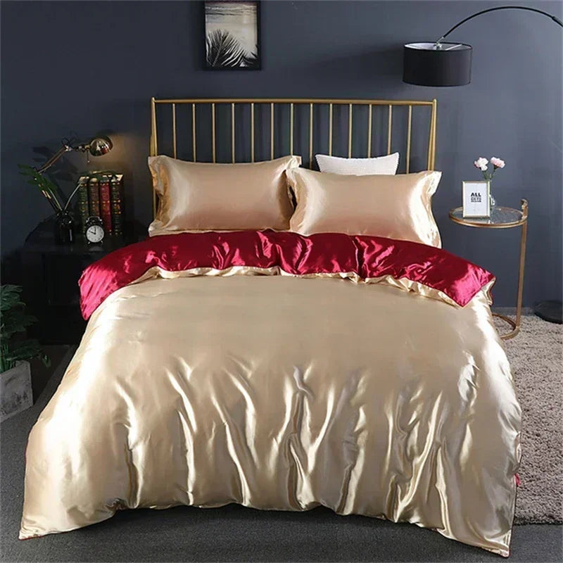 High-end Blending Natural Mulberry Silk Bedding Set Luxury Satin Silky Queen Size Duvet Cover Set with Sheets King Size Bed Set 