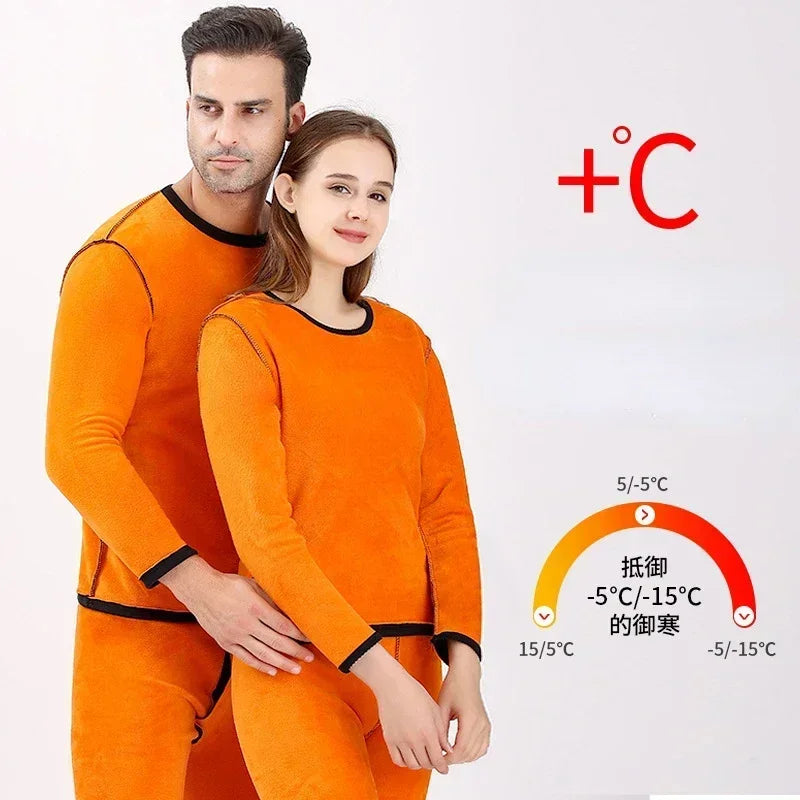 Thermal Underwear Sets Men Winter Long Johns Women Plus Velvet Thickening Inner Wear Fleece Keep Warm Lingerie 