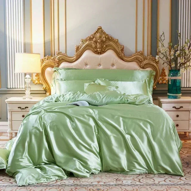 High-end Blending Natural Mulberry Silk Bedding Set Luxury Satin Silky Queen Size Duvet Cover Set with Sheets King Size Bed Set 