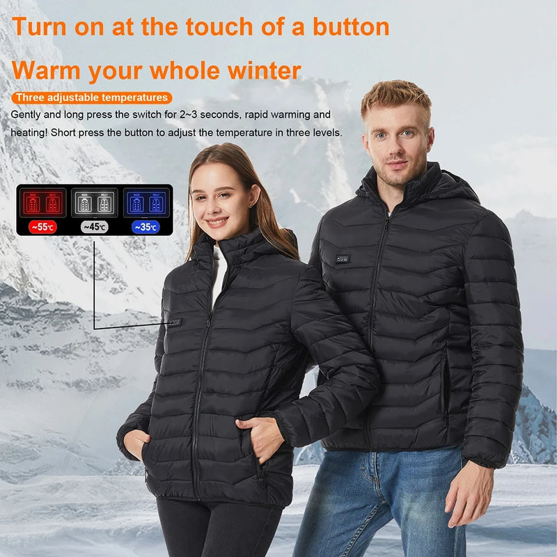 21 Areas Men Heating Jackets USB Hooded Heated Jacket Women Warm Vest Hiking Camping Winter Outdoor Heated Clothing Windproof 