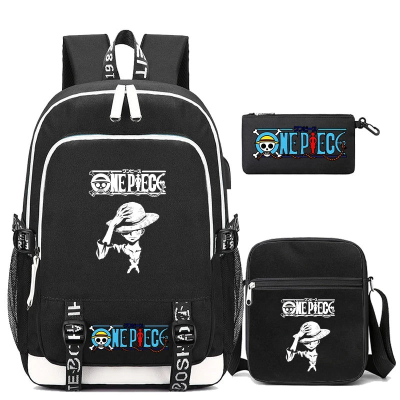 3Pcs/set Anime One Piece Backpack for Tee Boy Girl Back To School Backpack with Shoulder Bag Pencli Bag Travel Bag Mochila