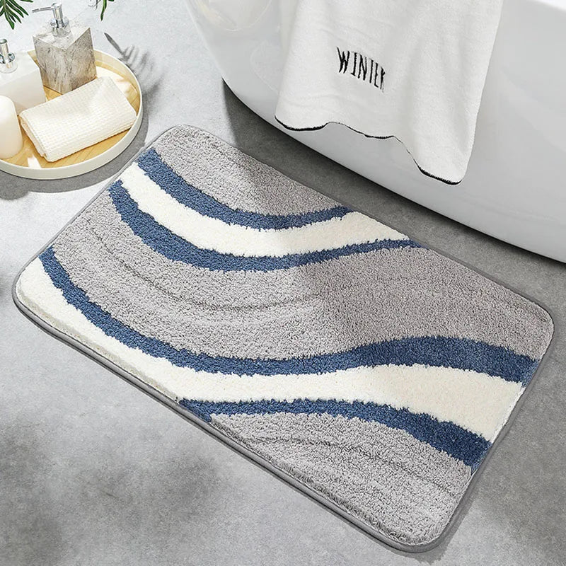 Simple Thicken Large Capacity Absorbent Water Bathroom Mat Flocked Quick-drying Anti-slip Bath Rug Soft Bathtub Side Carpet Mats 