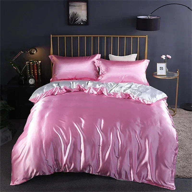 High-end Blending Natural Mulberry Silk Bedding Set Luxury Satin Silky Queen Size Duvet Cover Set with Sheets King Size Bed Set 