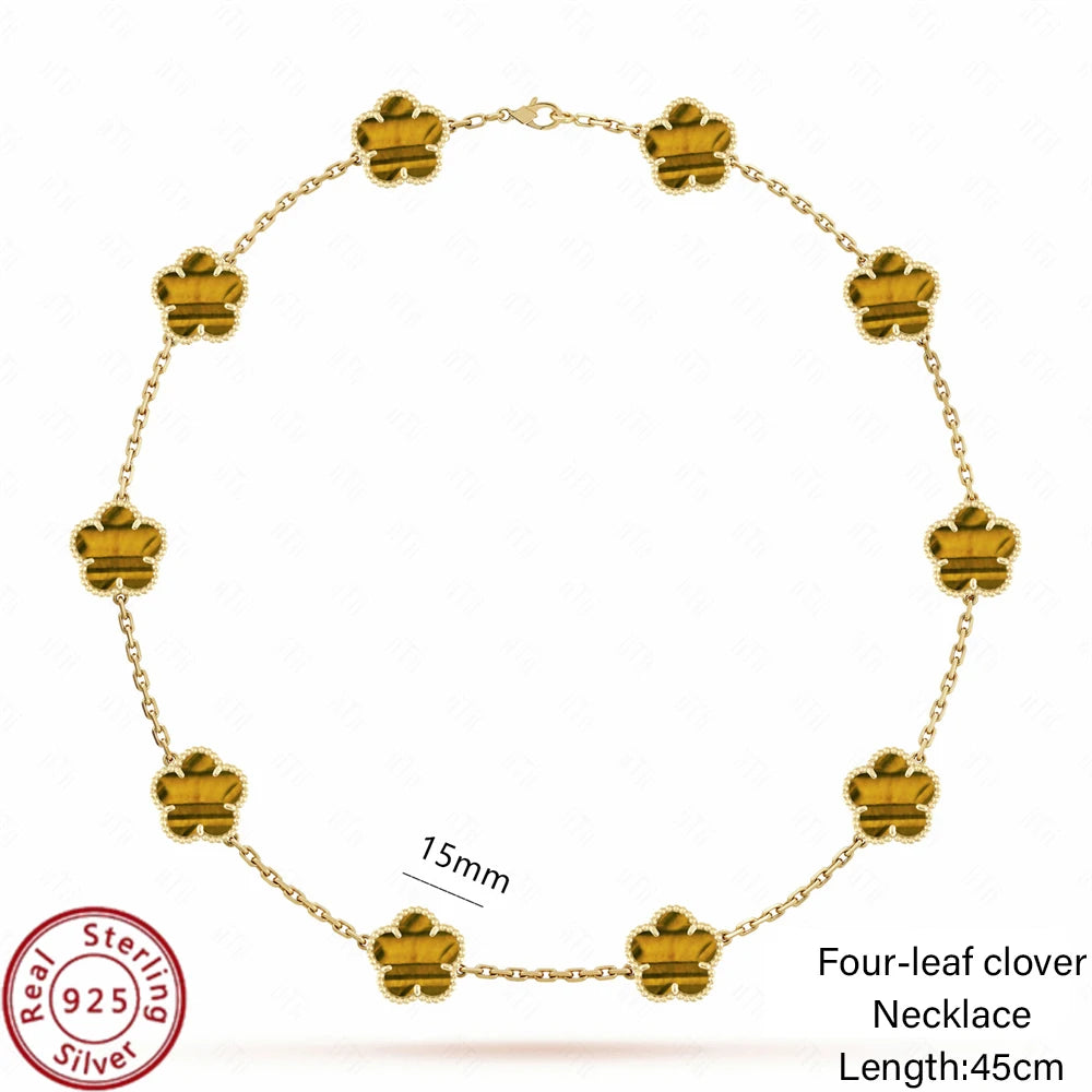 Jstoremart presents a beautiful set of four bracelets arranged in a grid, ideal for weddings or engagements. Each bracelet features distinctive charms: gold flowers, white flowers, blue flowers, and delicate white clovers. The elegance is further enhanced by the Real 925 Sterling Silver stamp on each piece.