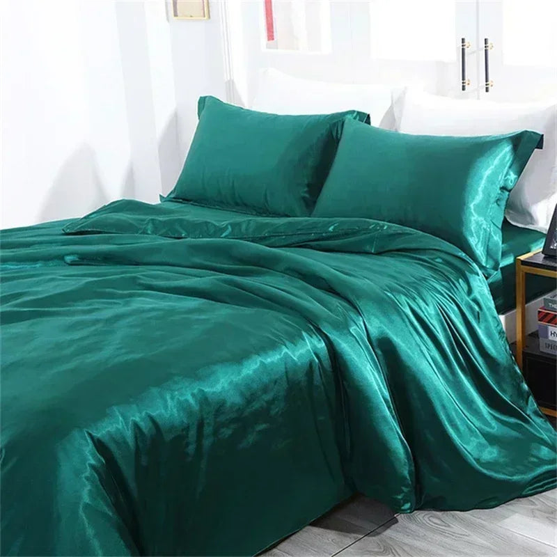 High-end Blending Natural Mulberry Silk Bedding Set Luxury Satin Silky Queen Size Duvet Cover Set with Sheets King Size Bed Set 