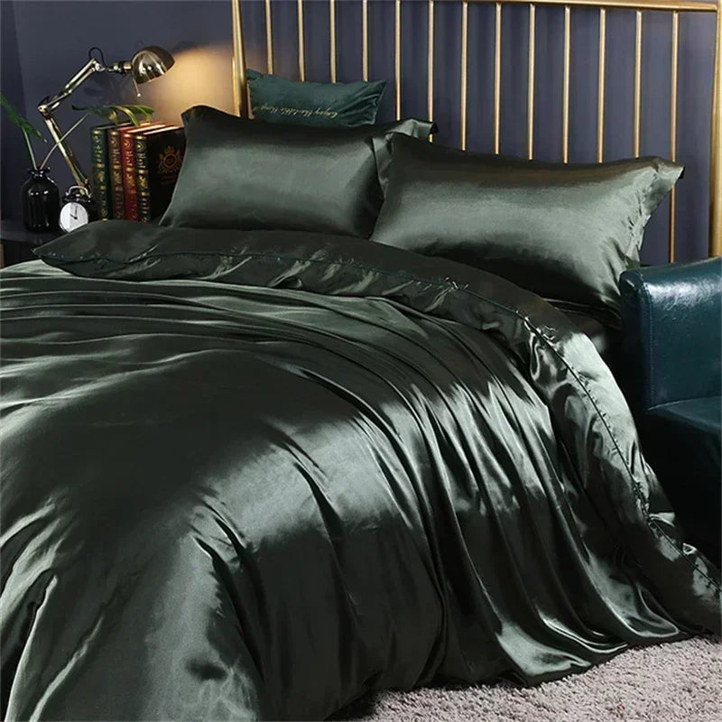 High-end Blending Natural Mulberry Silk Bedding Set Luxury Satin Silky Queen Size Duvet Cover Set with Sheets King Size Bed Set 