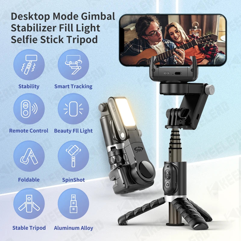 Q18 Gimbal Stabilizer Desktop Following The Shooting Mode for Selfie Stick Tripod with Fill Light for IPhone Phone Smartphone 