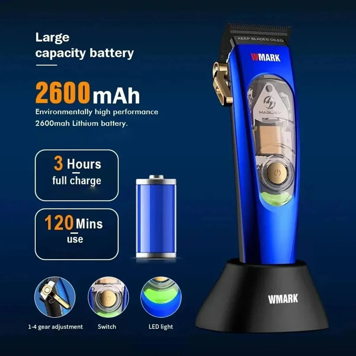 New WMARK NG-9004 Hair Clipper for Men,MAGLEV Motor 10000RPM,Hair Cuter Machine,Cordless Rechargeable Edgers Clippers Withbase 