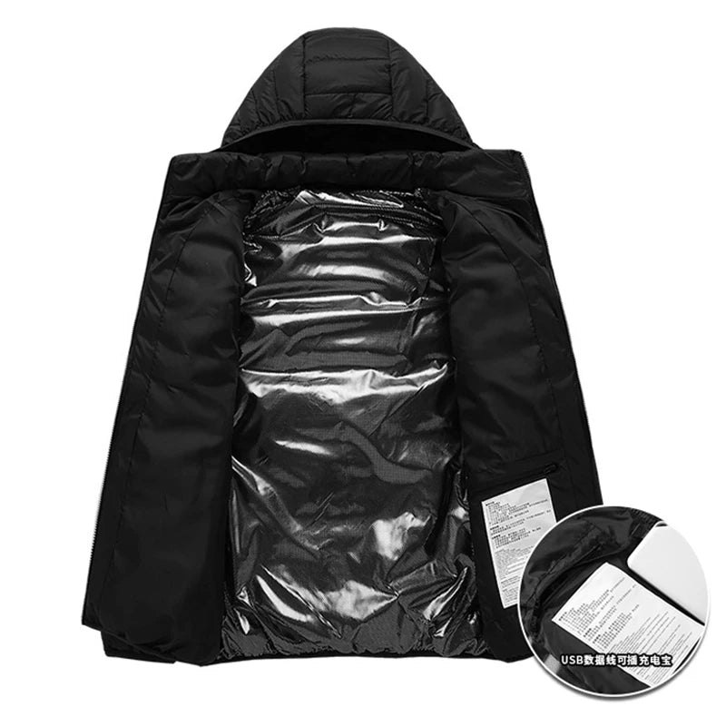 21 Areas Men Heating Jackets USB Hooded Heated Jacket Women Warm Vest Hiking Camping Winter Outdoor Heated Clothing Windproof 