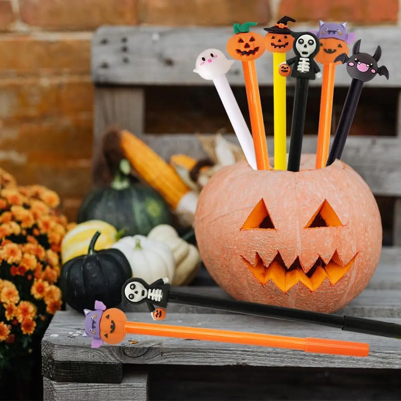 Pumpkin Skull Heads Ghost Bat Shape Gel Ink Pens Set 0.5MM Bulk Halloween Party Supplies School Office Back To School 