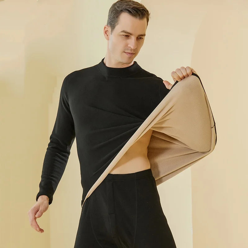 New Winter Thermal Underwear Men Mock-neck First Layer 2 Pieces Under Panties and Undershirts Keep Warm Clothing Elastic