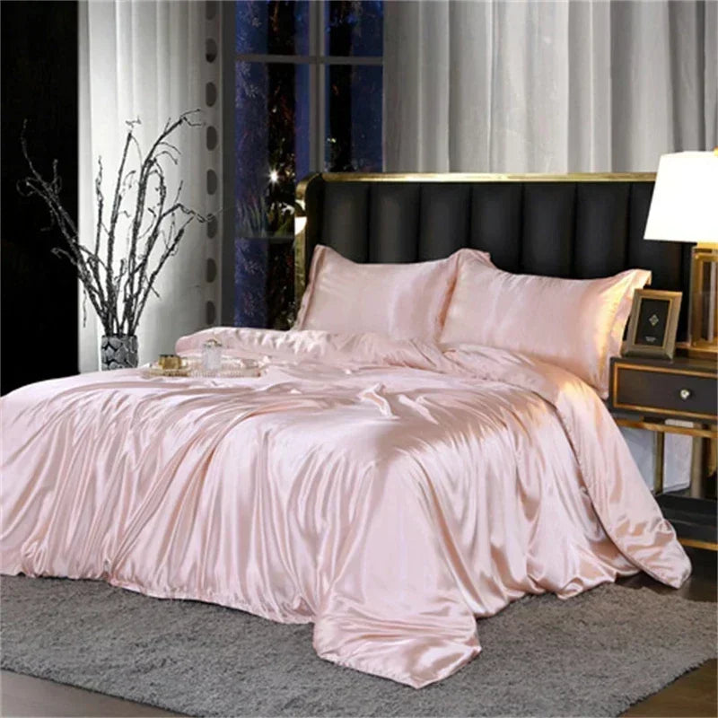 High-end Blending Natural Mulberry Silk Bedding Set Luxury Satin Silky Queen Size Duvet Cover Set with Sheets King Size Bed Set 