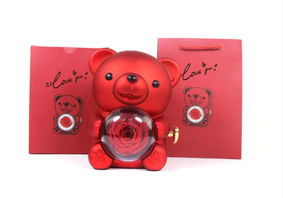 Eternal Rose Teddy Bear Jewelry Box with Necklace 