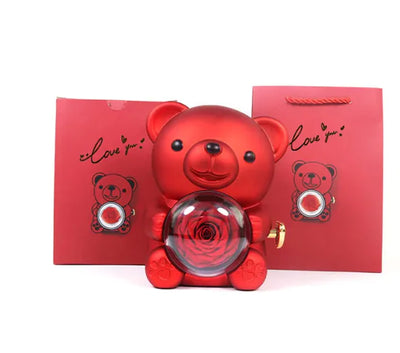 Eternal Rose Teddy Bear Jewelry Box with Necklace 