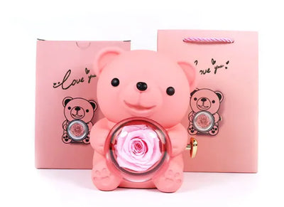 Eternal Rose Teddy Bear Jewelry Box with Necklace 