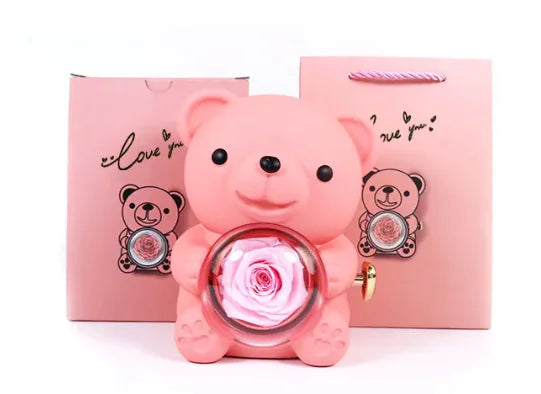 Eternal Rose Teddy Bear Jewelry Box with Necklace