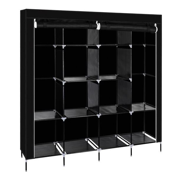 67" Clothes Closet Portable Wardrobe Clothes Storage Rack 12 Shelves 4 Side Pockets Black 