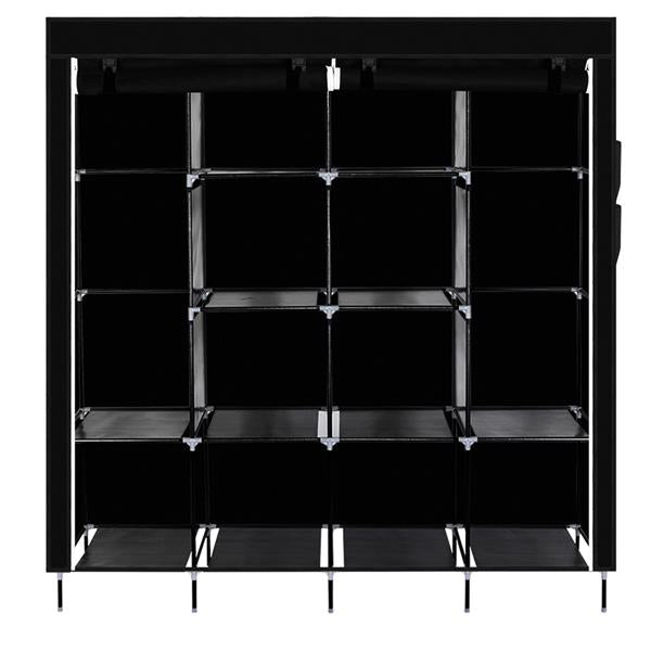 67" Clothes Closet Portable Wardrobe Clothes Storage Rack 12 Shelves 4 Side Pockets Black 