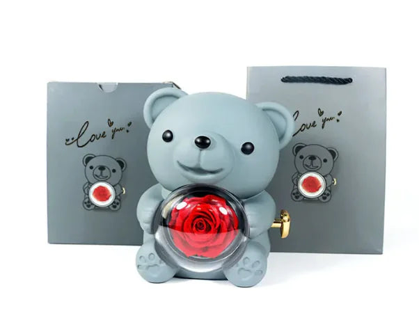 Eternal Rose Teddy Bear Jewelry Box with Necklace