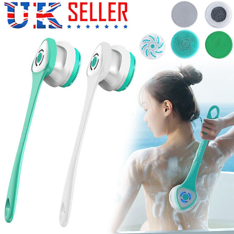 Electric Shower Cleaning Brush Body Massage Bath Long Handle Back Scrub Washer R 