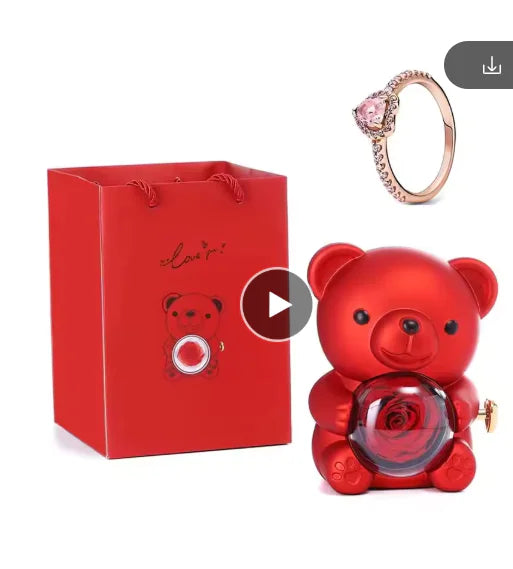 Eternal Rose Teddy Bear Jewelry Box with Necklace