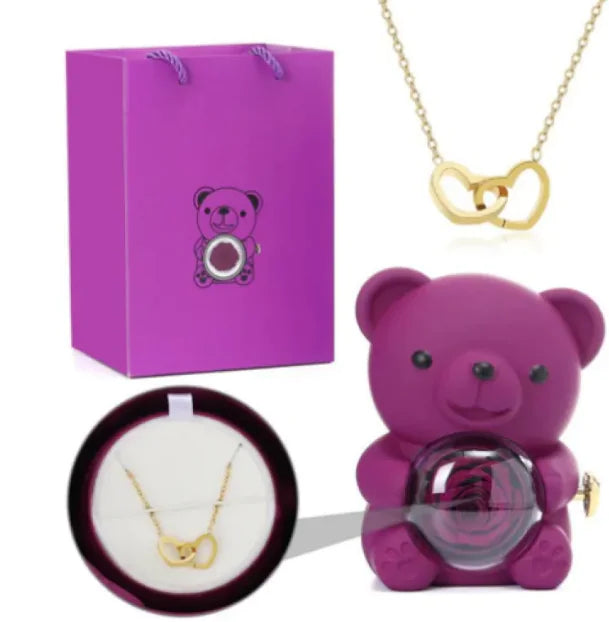 Eternal Rose Teddy Bear Jewelry Box with Necklace