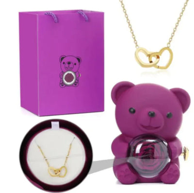 Eternal Rose Teddy Bear Jewelry Box with Necklace 