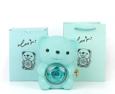 Eternal Rose Teddy Bear Jewelry Box with Necklace 