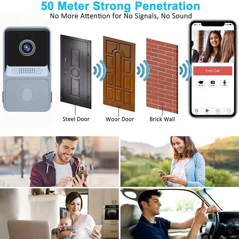 Smart Wireless WiFi Doorbell Intercom Video Camera Door Ring Bell Chime Security 