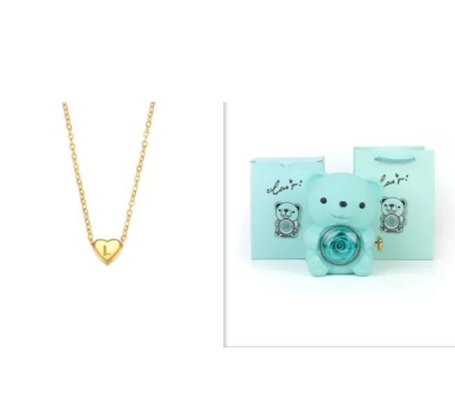 Eternal Rose Teddy Bear Jewelry Box with Necklace